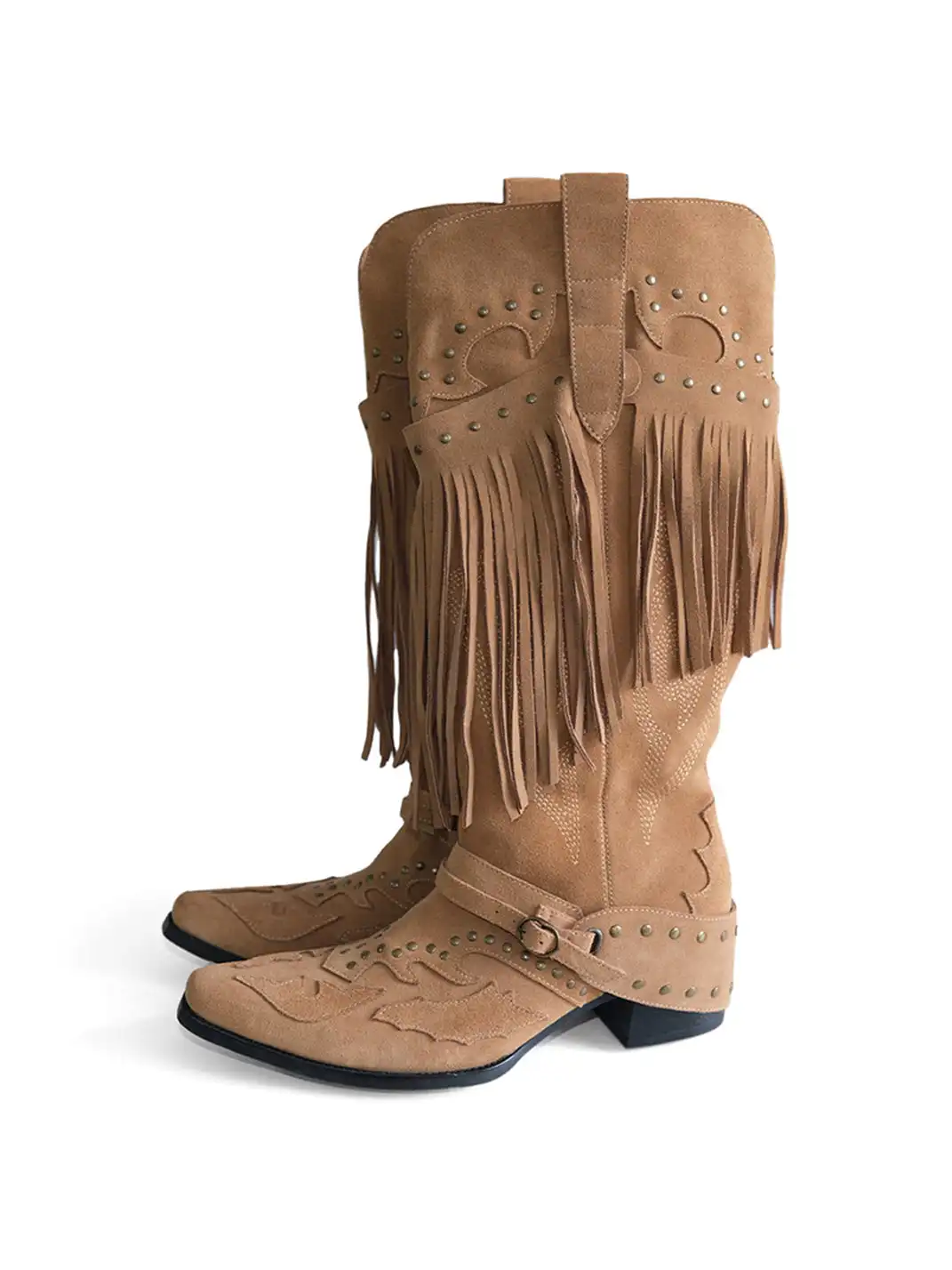 Mooreyu Atelier | Denim Suede Studded Tassel Riding Boots