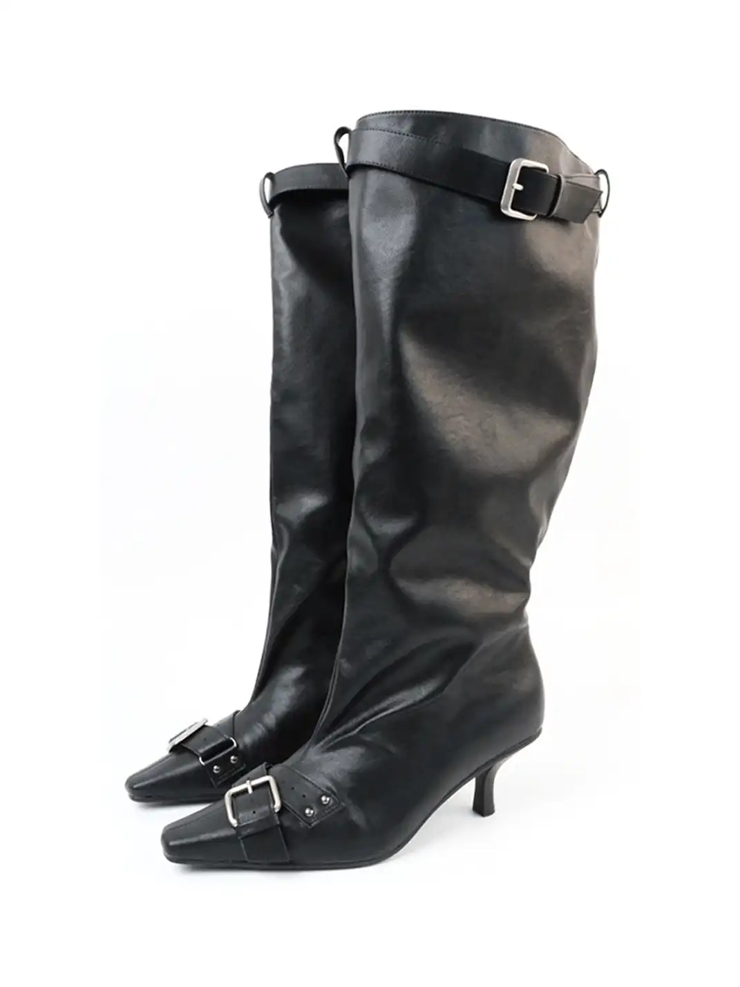 Mooreyu Atelier | Retro Belt Buckle Pointed-Toe Riding Boots