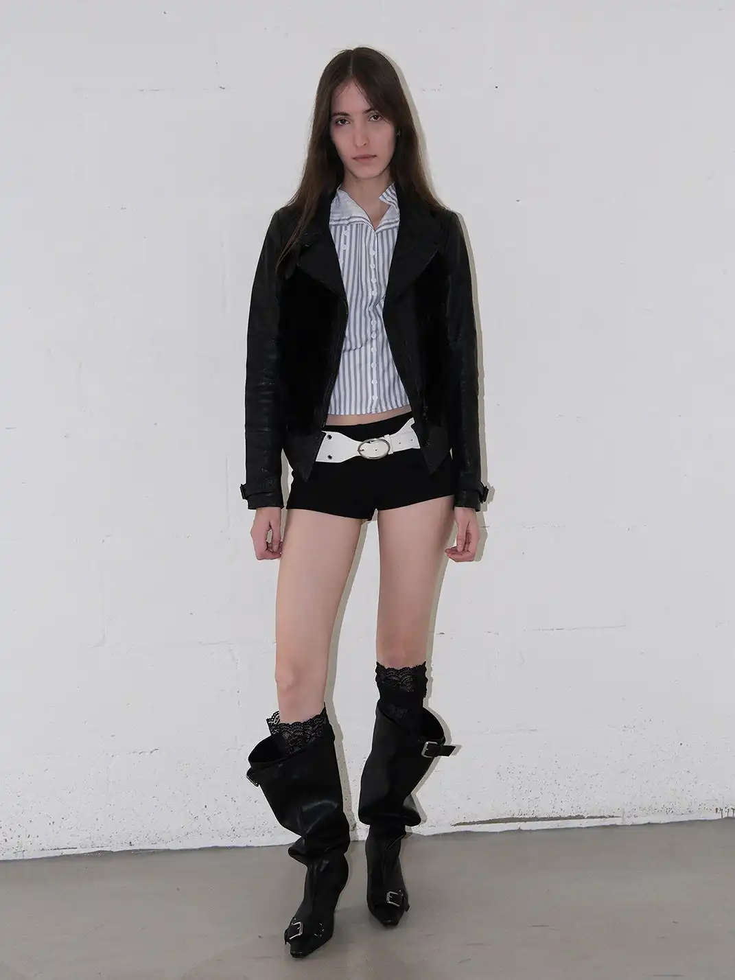 Mooreyu Atelier | Retro Belt Buckle Pointed-Toe Riding Boots