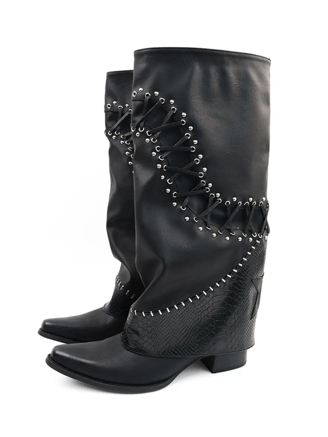 Mooreyu Atelier | Pointed-toe Chunky Heel Trousers Slouch Boots