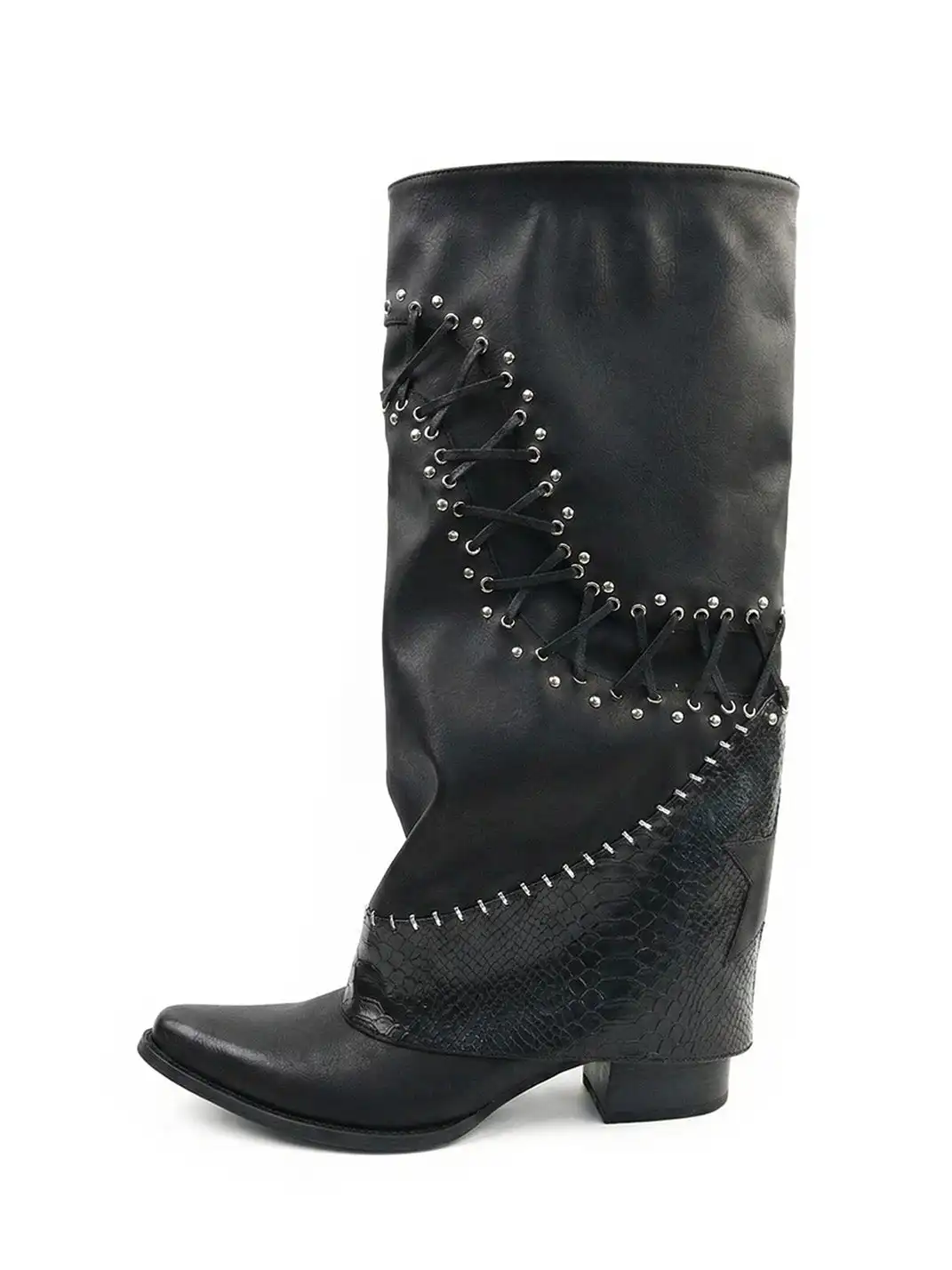 Mooreyu Atelier | Pointed-toe Chunky Heel Trousers Slouch Boots