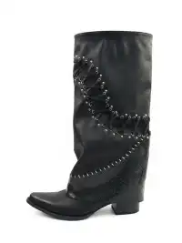 Mooreyu Atelier | Pointed-toe Chunky Heel Trousers Slouch Boots