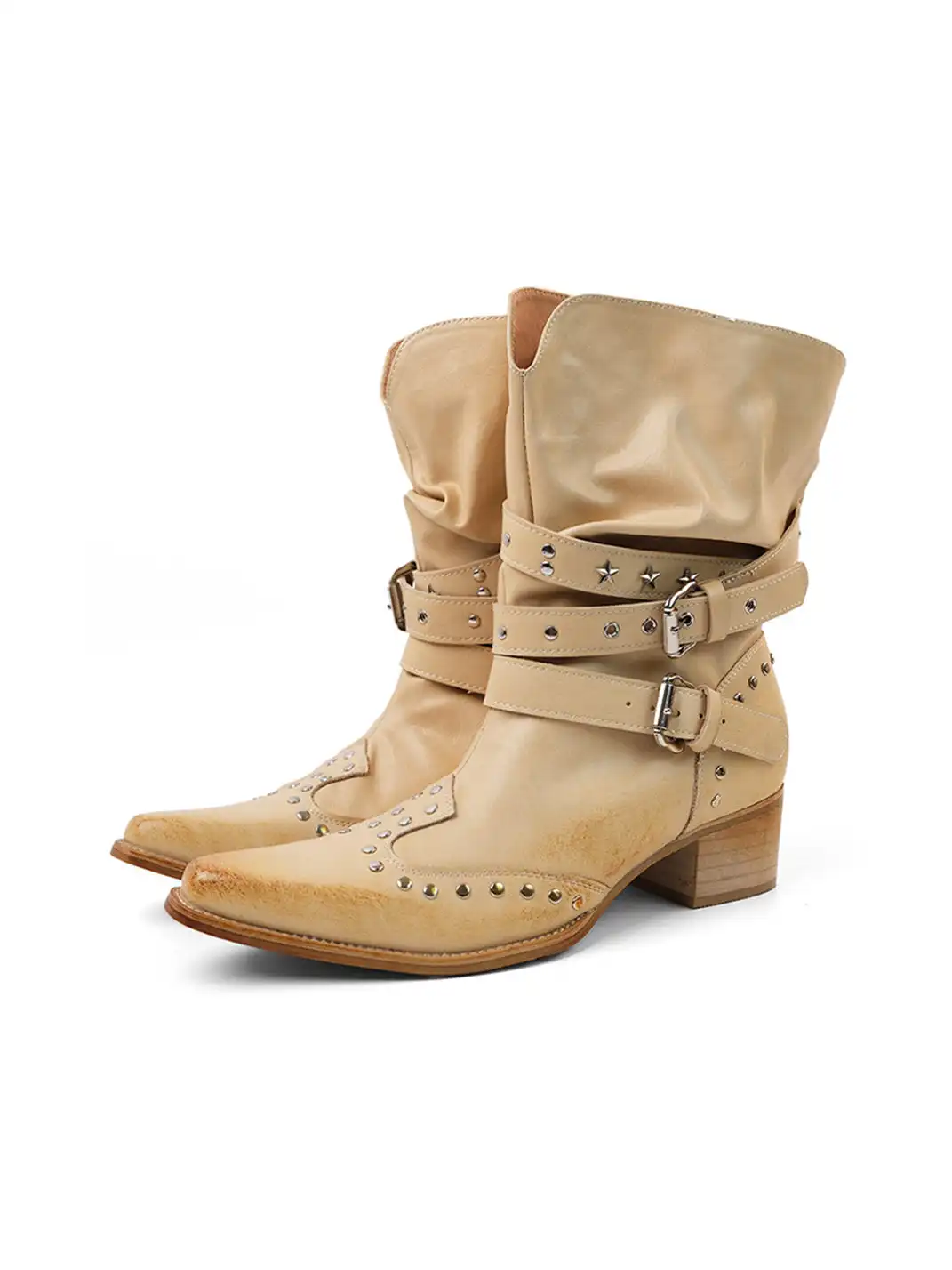 Mooreyu Atelier | Studded Chunky Heel Pointed-Toe Western Cowboy Boots