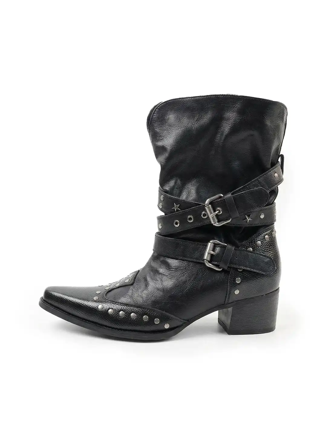 Mooreyu Atelier | Studded Chunky Heel Pointed-Toe Western Cowboy Boots
