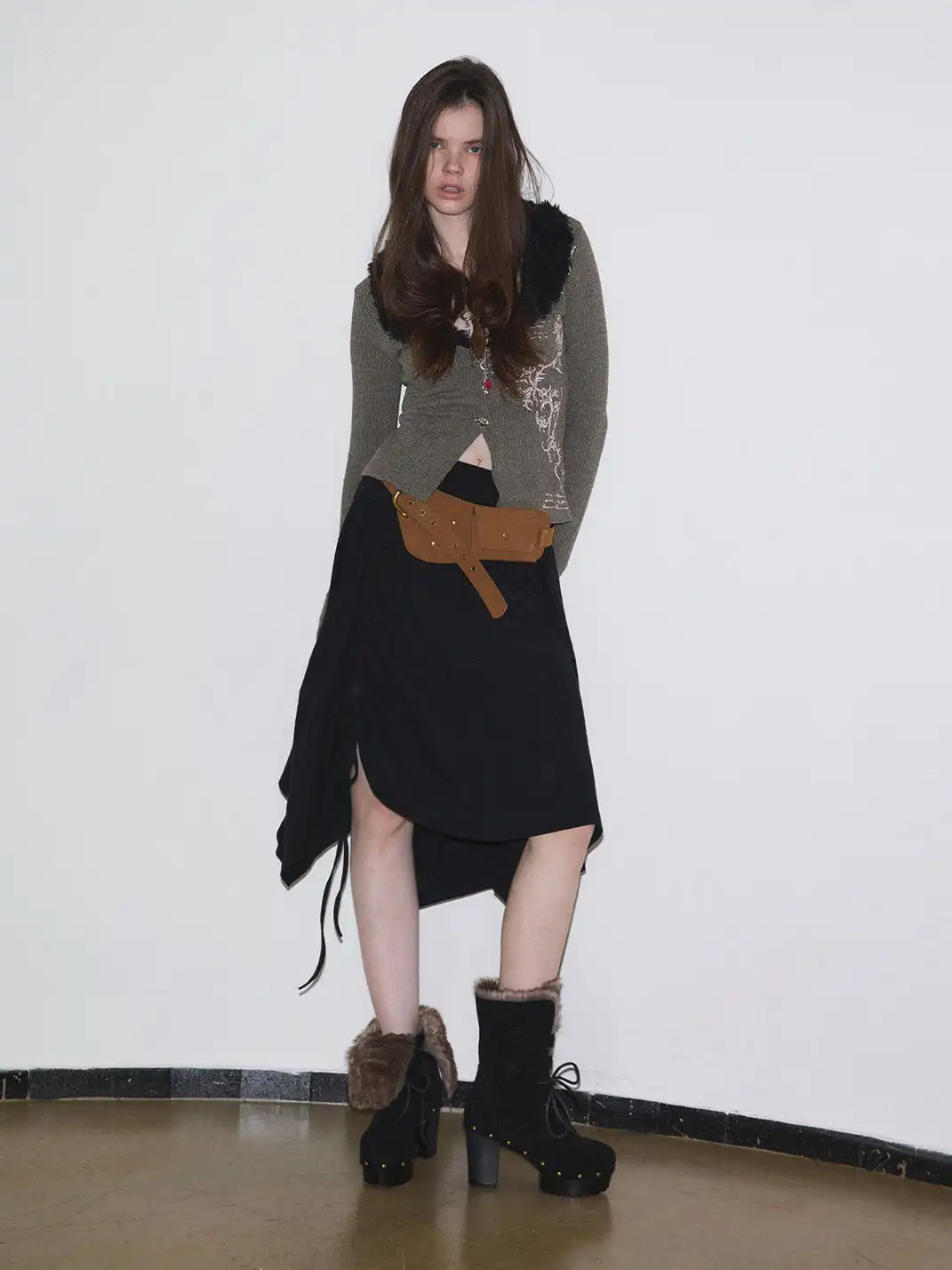Mooreyu Atelier | Retro Lace-Up Fleece-Lined High-Heeled Boots