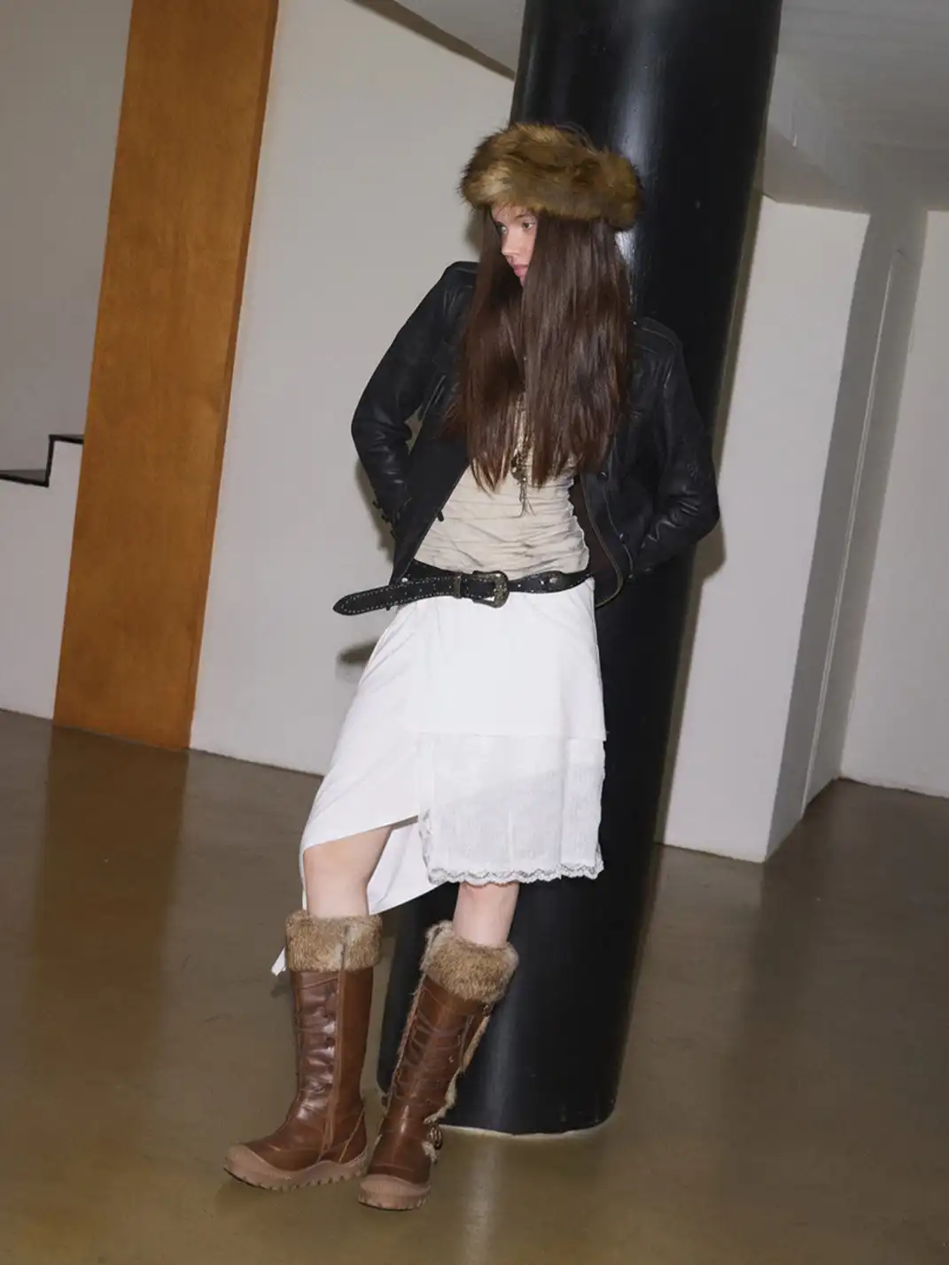 Mooreyu Atelier | Brown Cowhide Lace-Up Buckle Boots