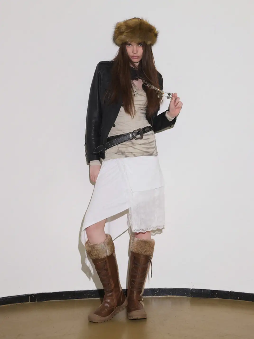 Mooreyu Atelier | Brown Cowhide Lace-Up Buckle Boots