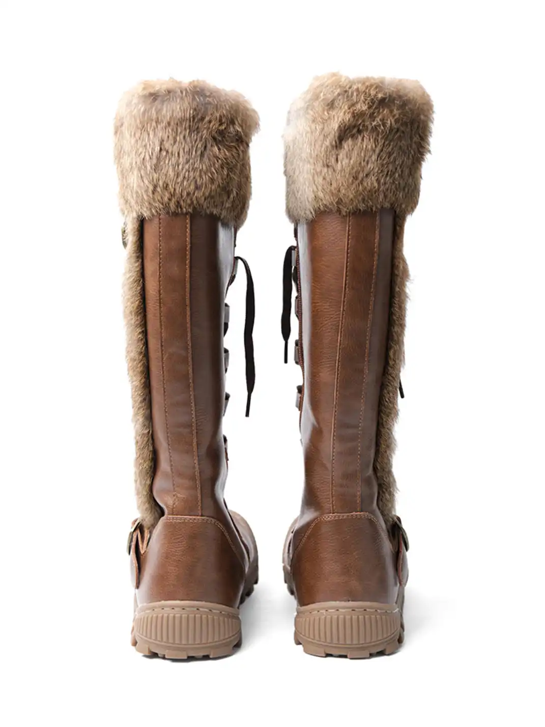 Mooreyu Atelier | Brown Cowhide Lace-Up Buckle Boots