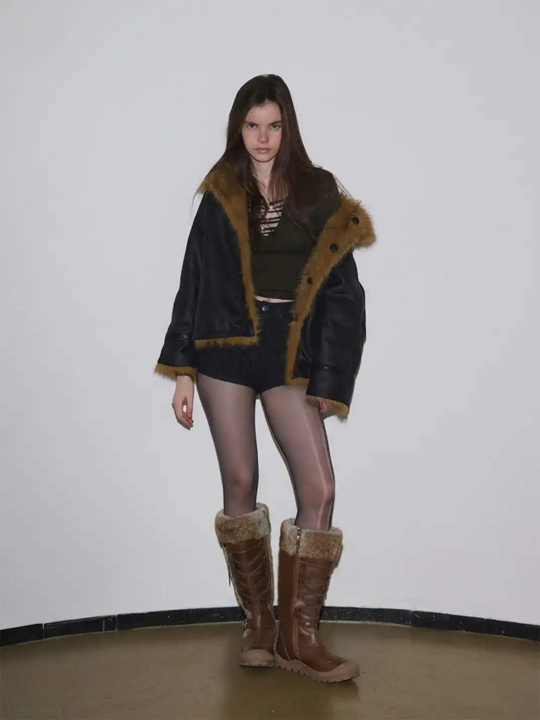 Mooreyu Atelier | Brown Cowhide Lace-Up Buckle Boots
