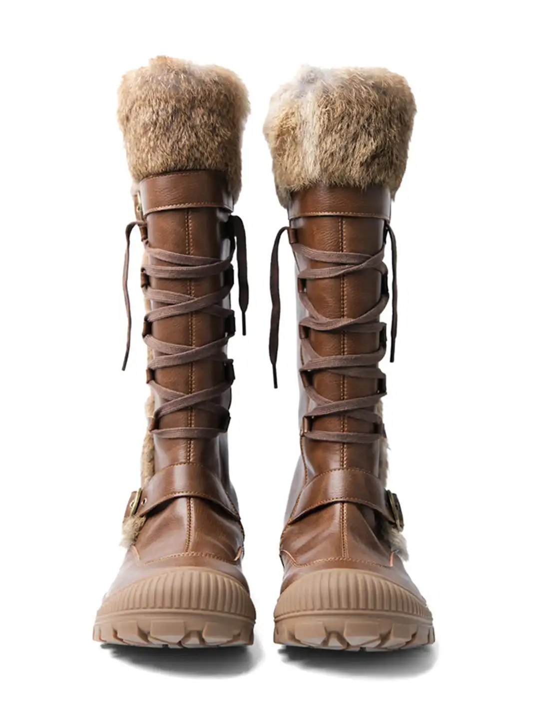 Mooreyu Atelier | Brown Cowhide Lace-Up Buckle Boots