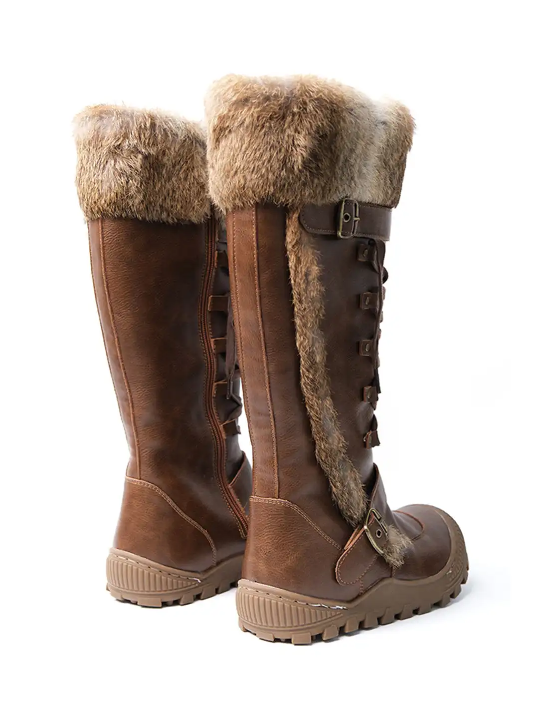Mooreyu Atelier | Brown Cowhide Lace-Up Buckle Boots