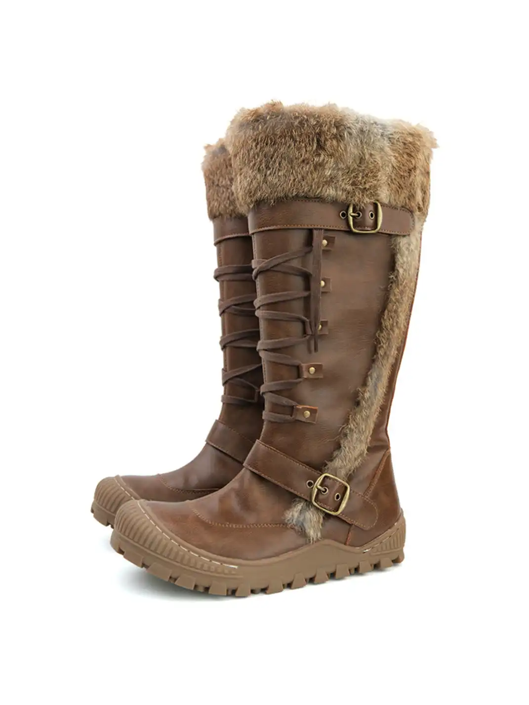 Mooreyu Atelier | Brown Cowhide Lace-Up Buckle Boots