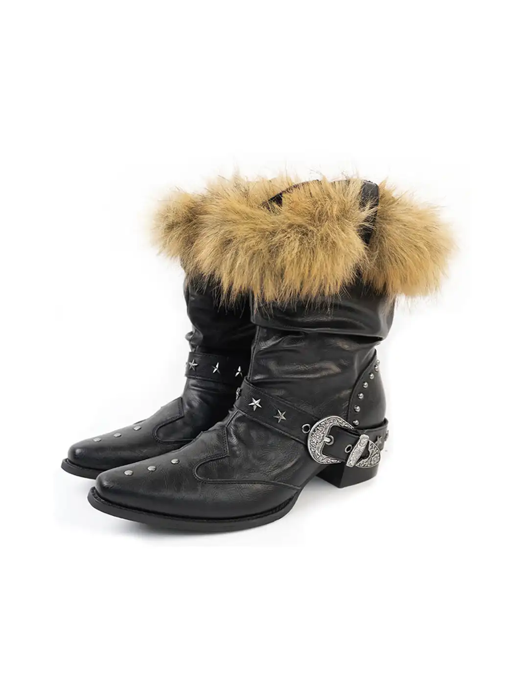 Mooreyu Atelier | Cowhide Pointed-Toe Studded Fur Snow Boots