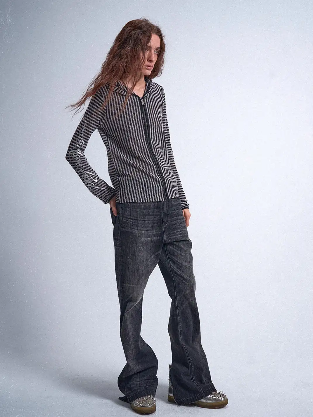 noEmosen | Irregular Retro Striped Cutout Hooded Sweatshirt