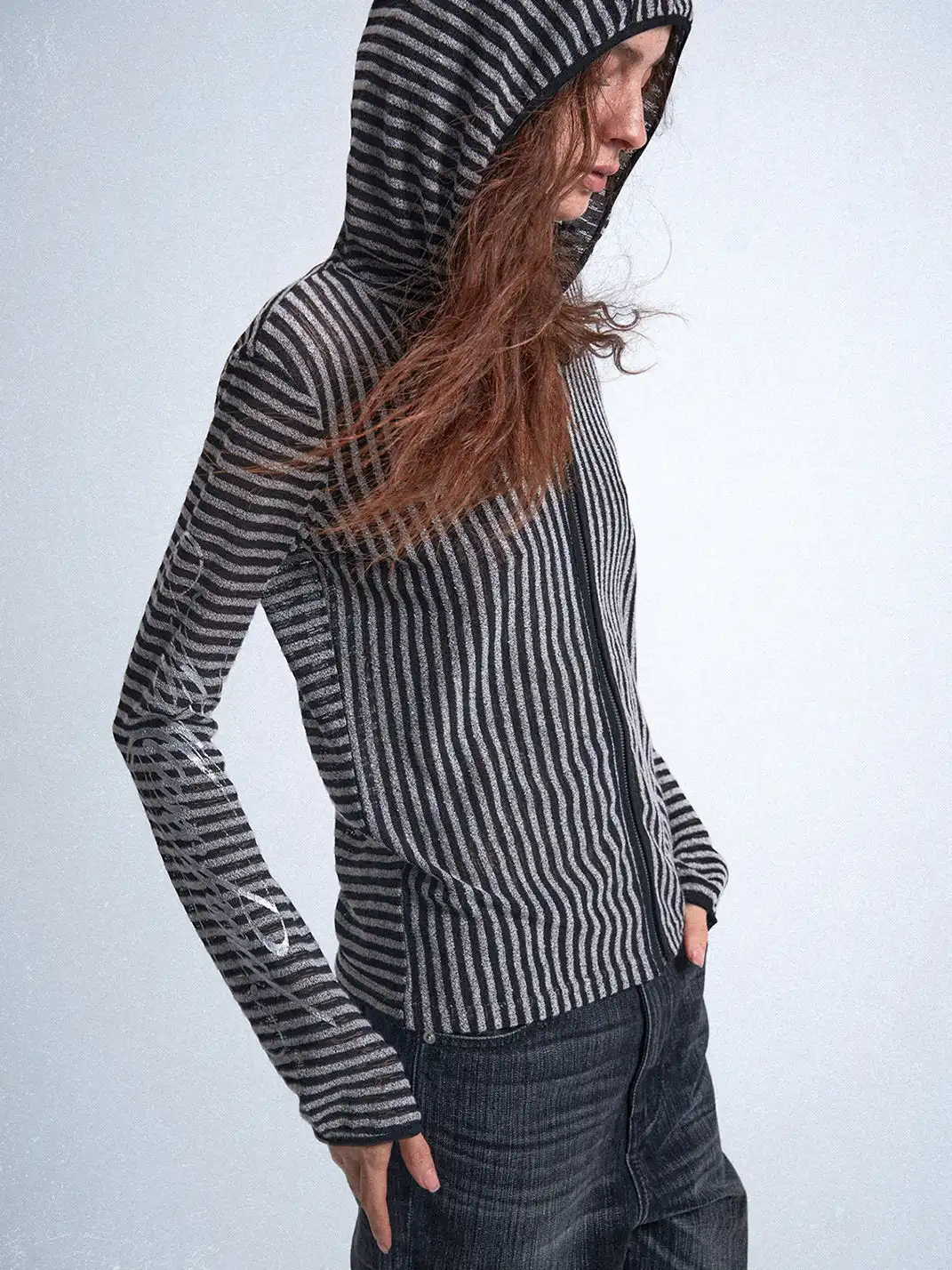 noEmosen | Irregular Retro Striped Cutout Hooded Sweatshirt