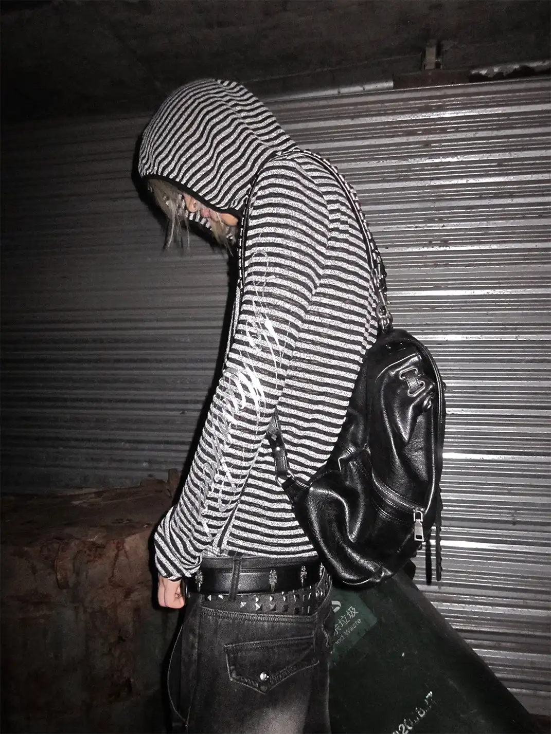 noEmosen | Irregular Retro Striped Cutout Hooded Sweatshirt