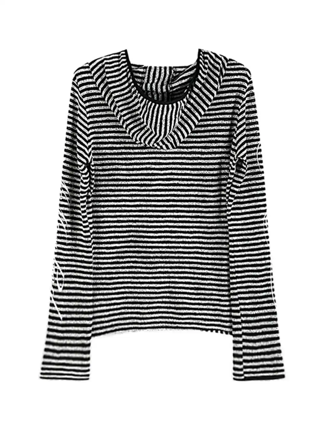 noEmosen | Irregular Retro Striped Cutout Hooded Sweatshirt