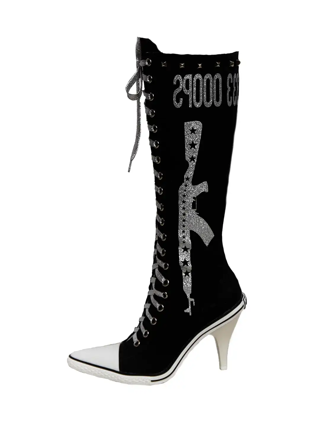 Ooops333 | Gun-Print Studded High-Heeled Boots