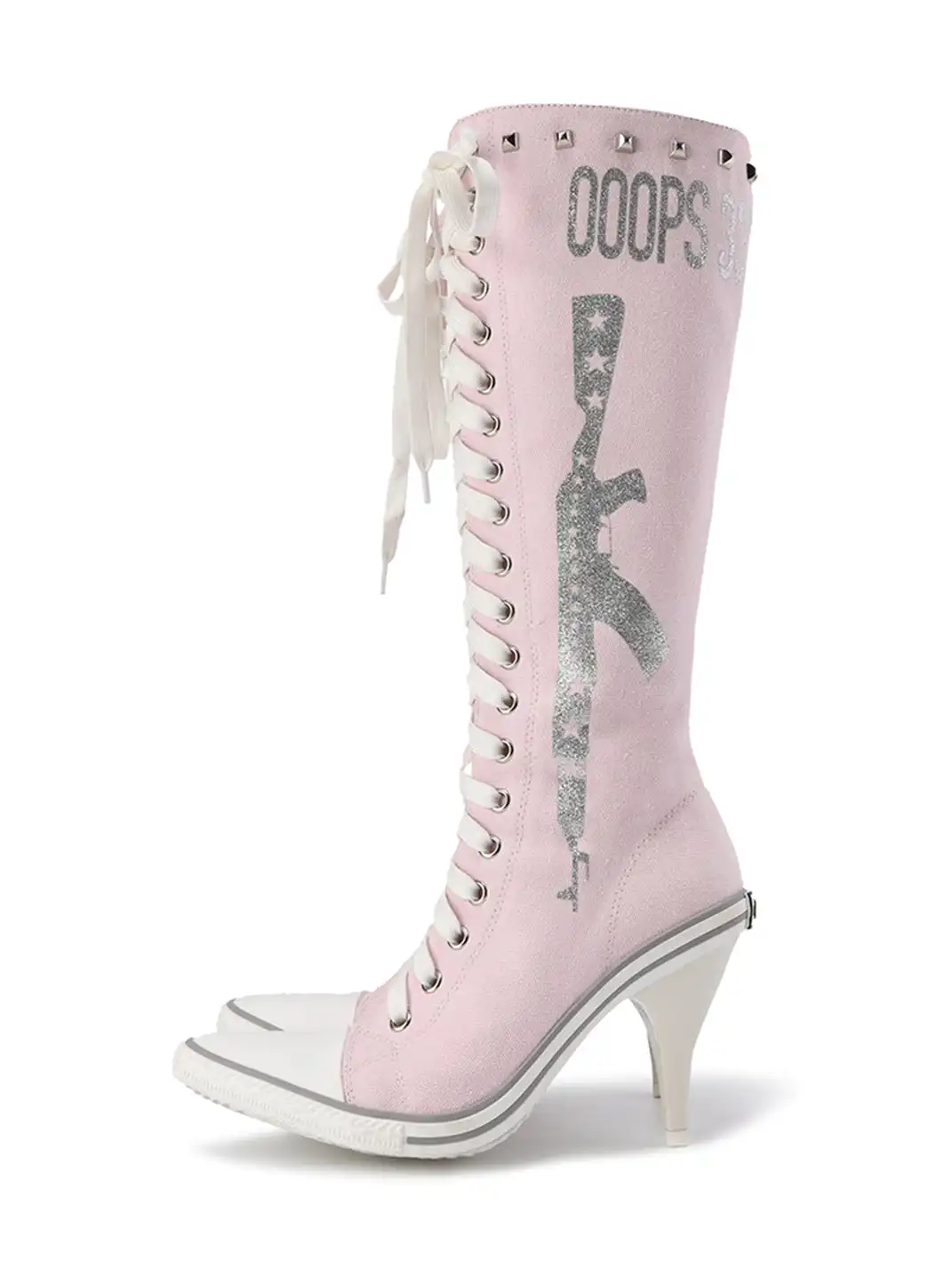 Ooops333 | Gun-Print Studded High-Heeled Boots