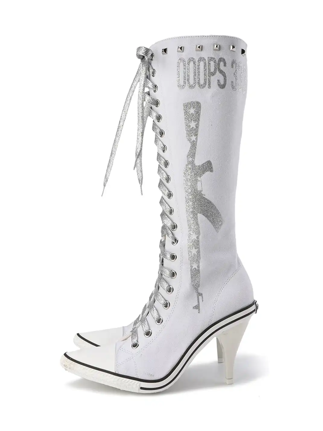 Ooops333 | Gun-Print Studded High-Heeled Boots