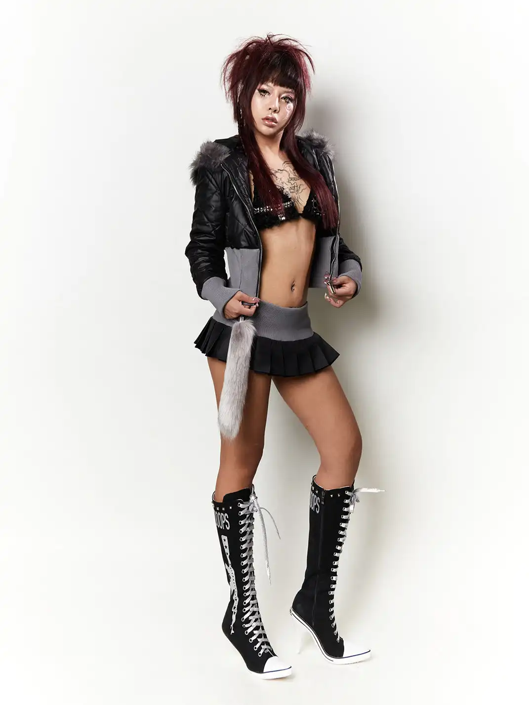 Ooops333 | Gun-Print Studded High-Heeled Boots