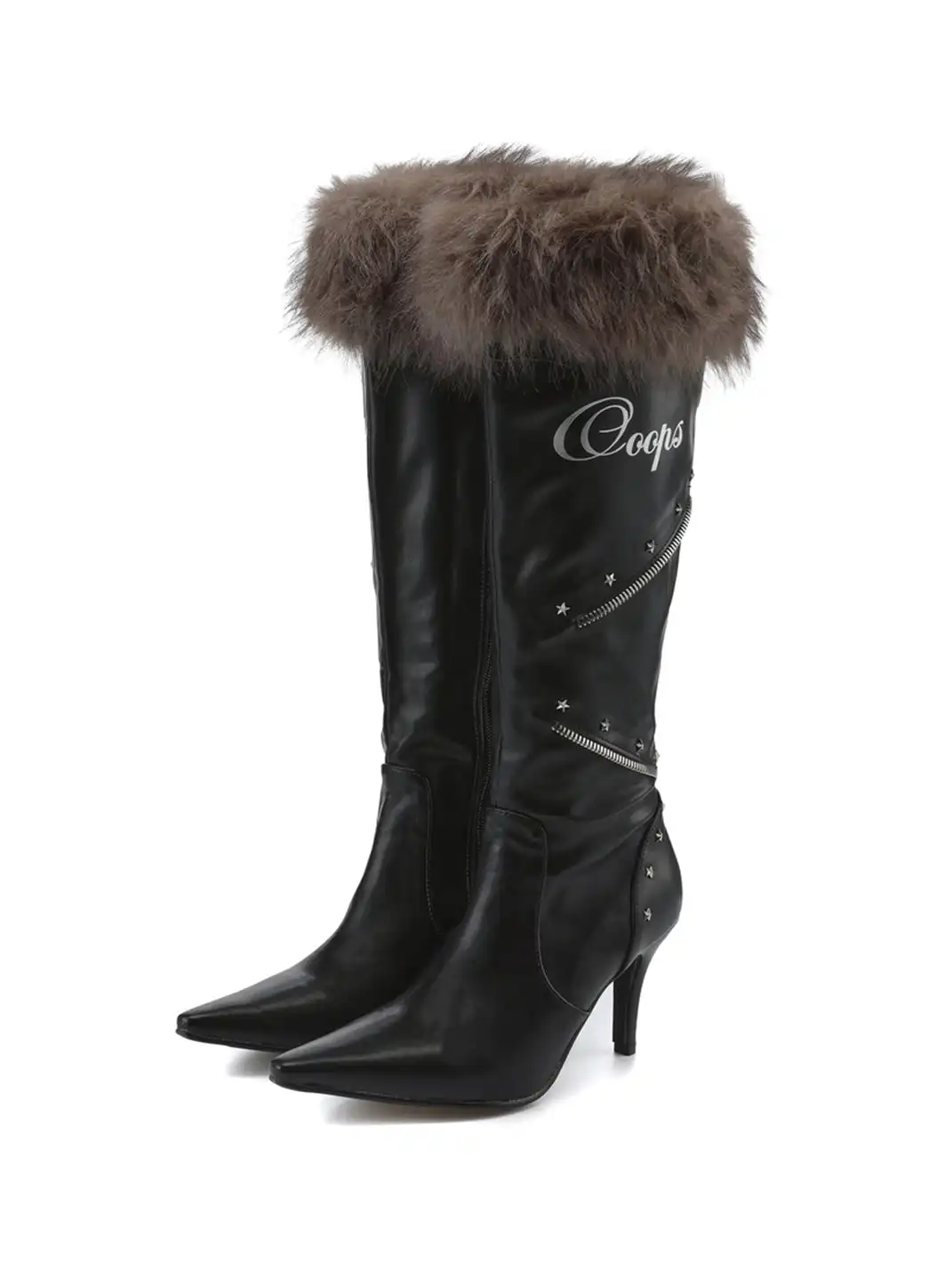 Ooops333 | Plush Pointed-Toe High-Heeled Boots