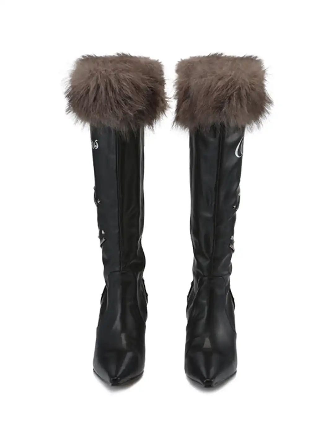 Ooops333 | Plush Pointed-Toe High-Heeled Boots