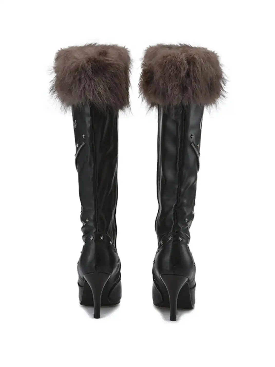 Ooops333 | Plush Pointed-Toe High-Heeled Boots