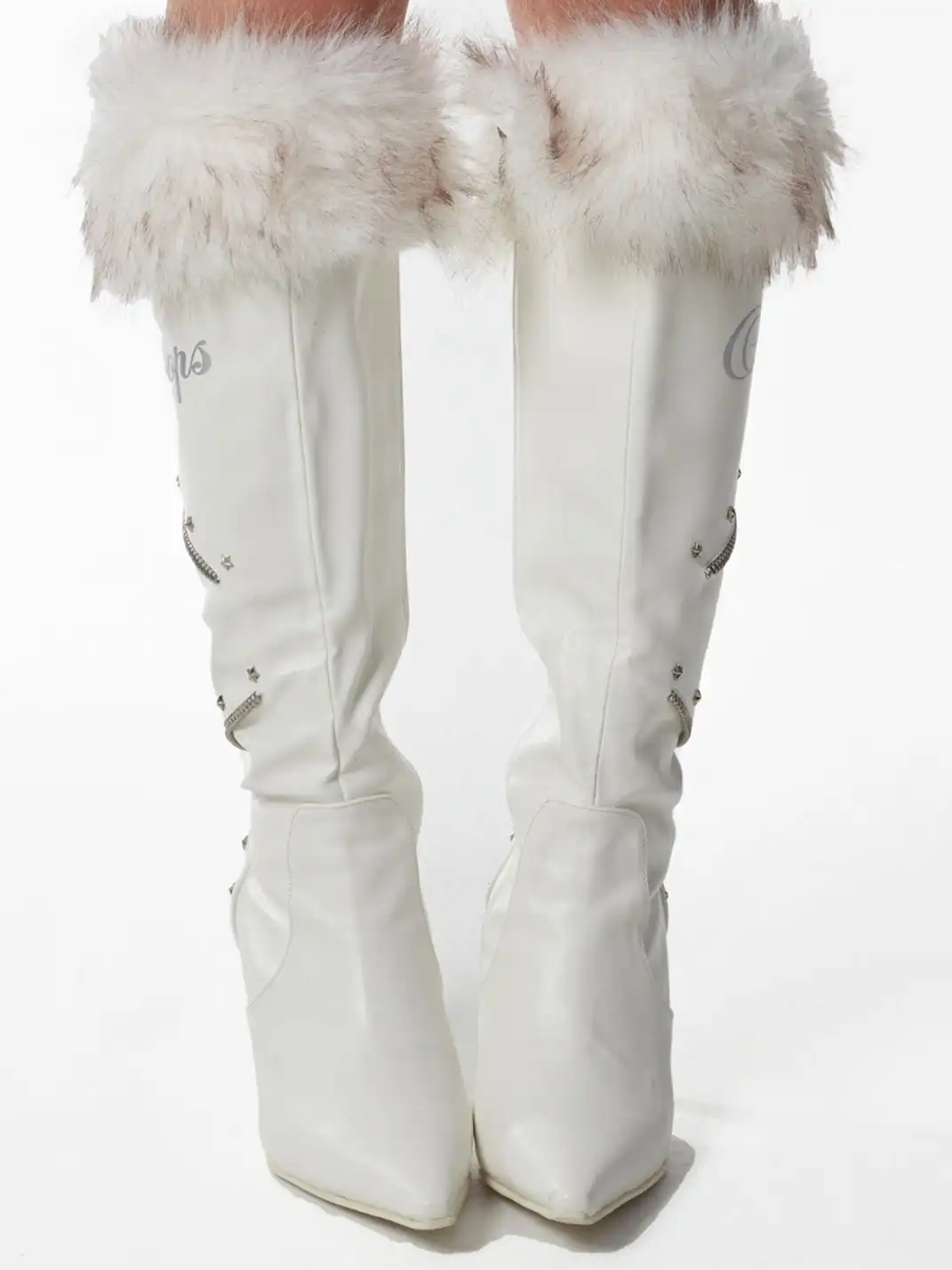 Ooops333 | Plush Pointed-Toe High-Heeled Boots