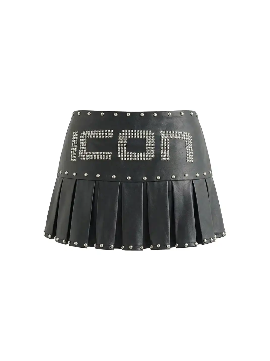 Ooops333 | Black Studded Pleated Low-Waisted Mini Skirt Pants