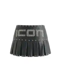Ooops333 | Black Studded Pleated Low-Waisted Mini Skirt Pants