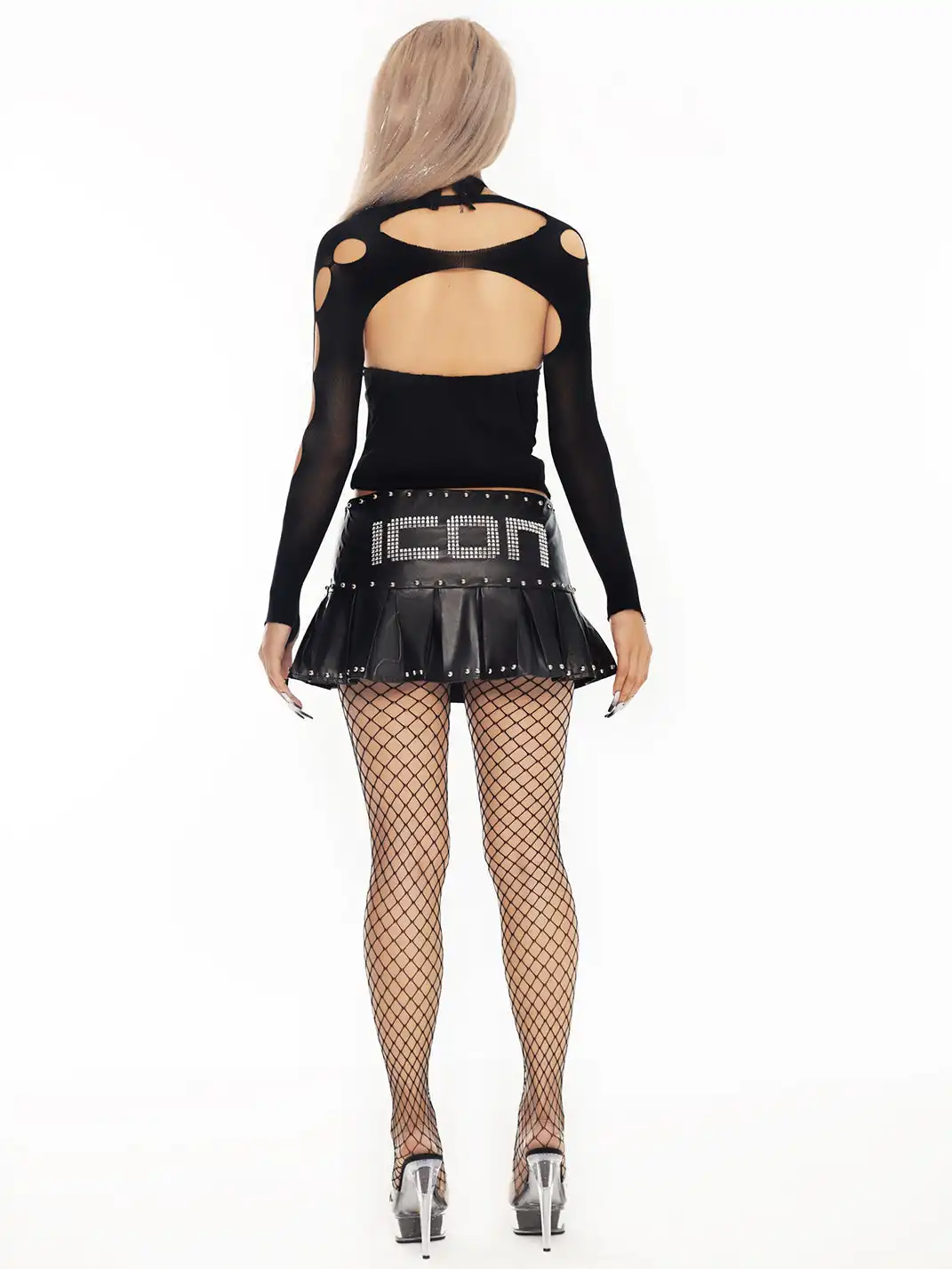 Ooops333 | Black Studded Pleated Low-Waisted Mini Skirt Pants