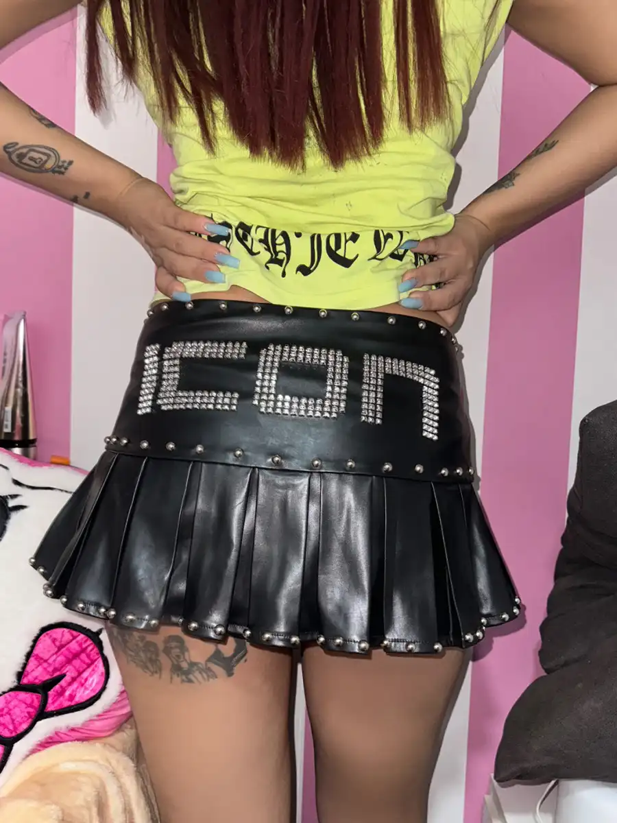 Ooops333 | Black Studded Pleated Low-Waisted Mini Skirt Pants - 2