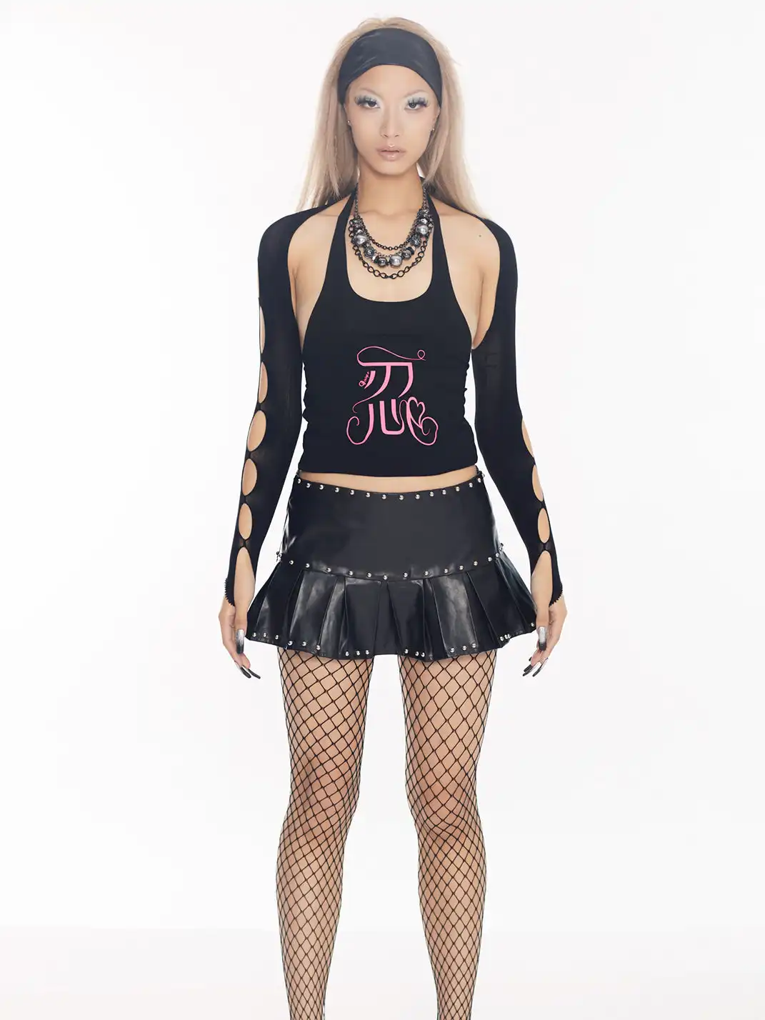 Ooops333 | Black Studded Pleated Low-Waisted Mini Skirt Pants