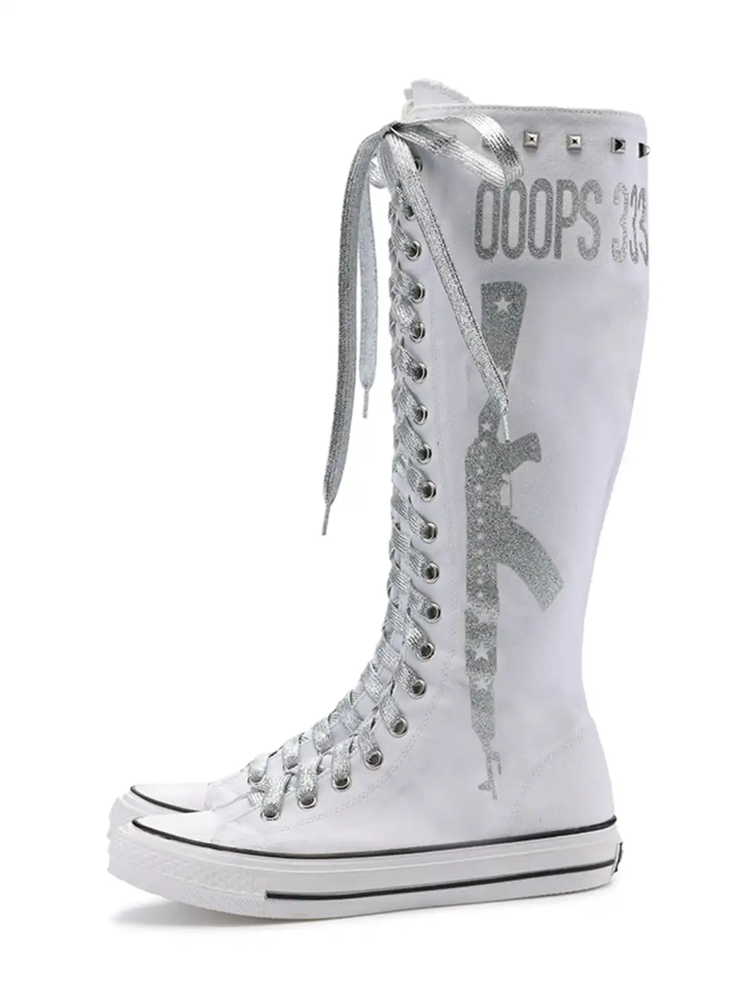 Ooops333 | Heavy-Duty Studded Printed Canvas Flat Boots