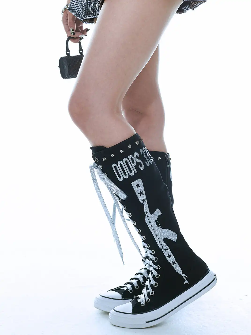 Ooops333 | Heavy-Duty Studded Printed Canvas Flat Boots