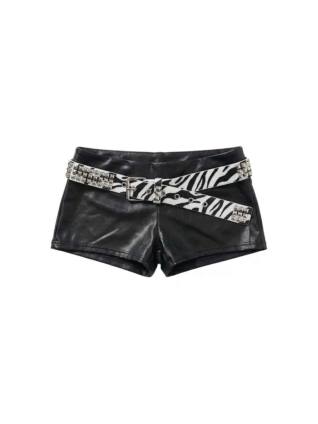 Ooops333 | Zebra Leopard Print Rhinestone Leather Shorts