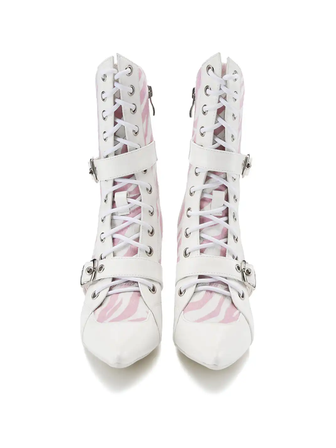 Ooops333 | Pointed-Toe Color-Blocked Lace-Up Boots