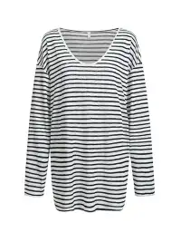 itsdinn | U-Neck Striped Long-Sleeved T-Shirt