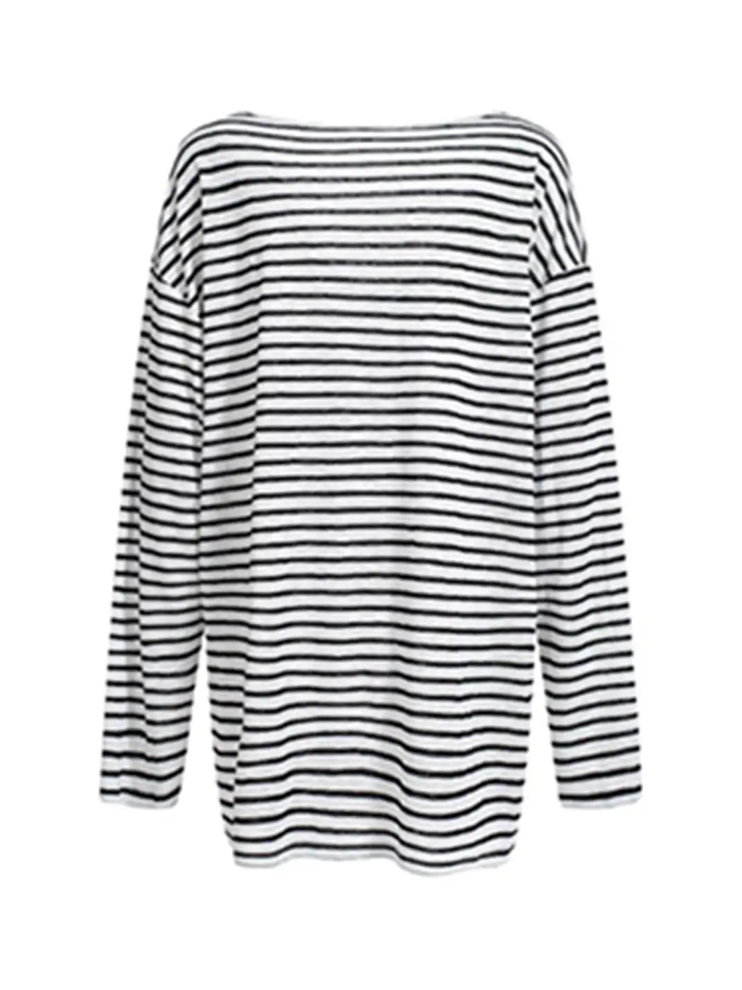 itsdinn | U-Neck Striped Long-Sleeved T-Shirt
