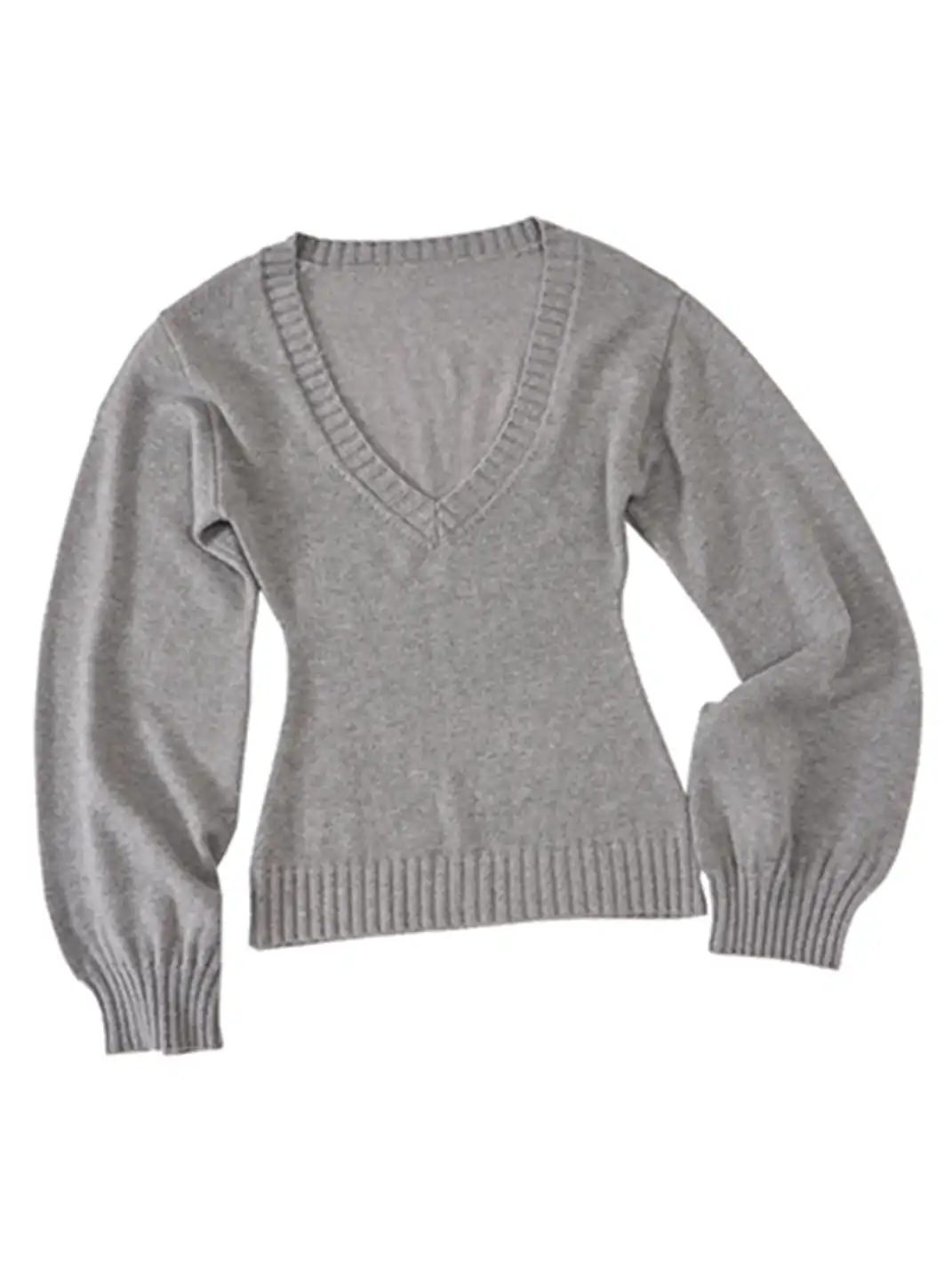 itsdinn | V-Neck Fitted Waist Lantern Sleeve Knit Sweater