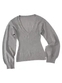 itsdinn | V-Neck Fitted Waist Lantern Sleeve Knit Sweater