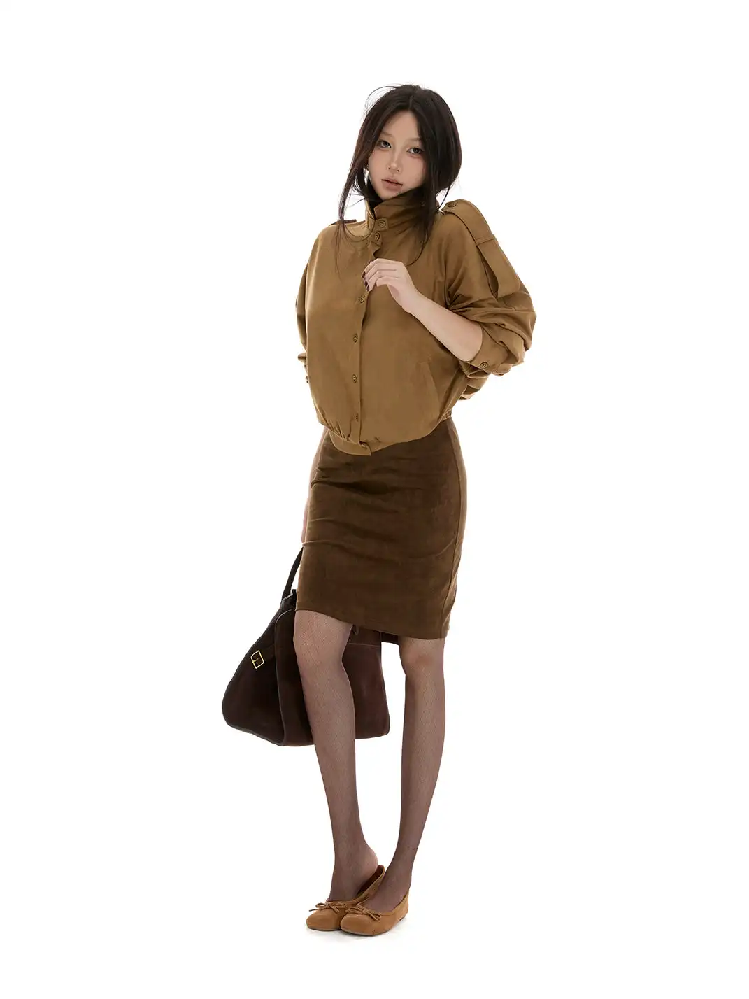itsdinn | Low-Waisted One-Piece Suede Midi Skirt