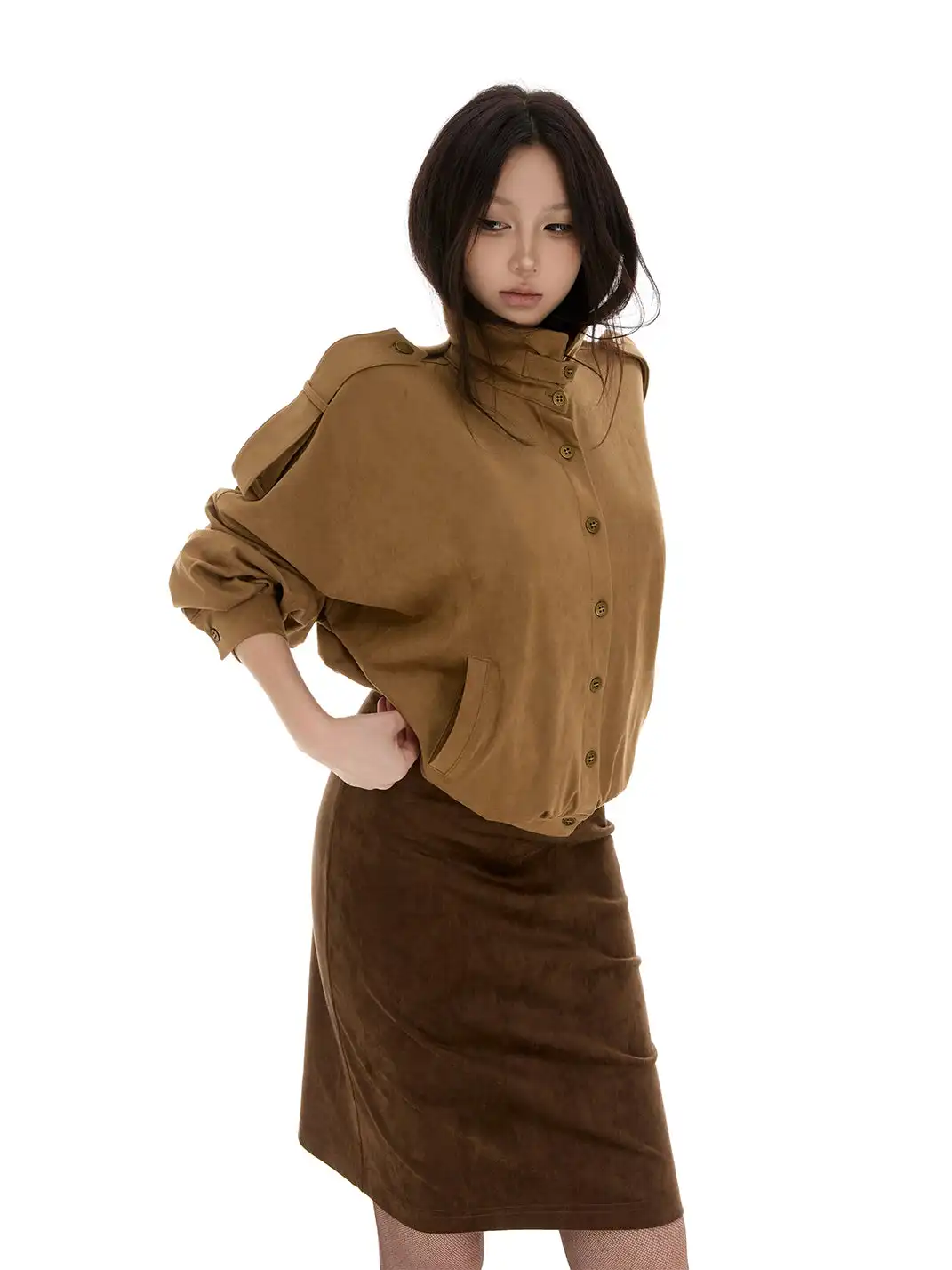 itsdinn | Low-Waisted One-Piece Suede Midi Skirt