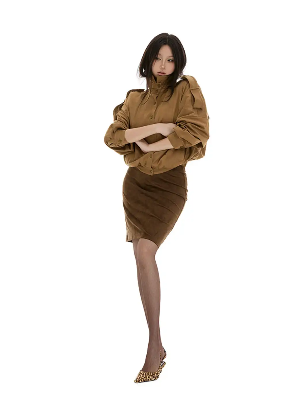 itsdinn | Low-Waisted One-Piece Suede Midi Skirt