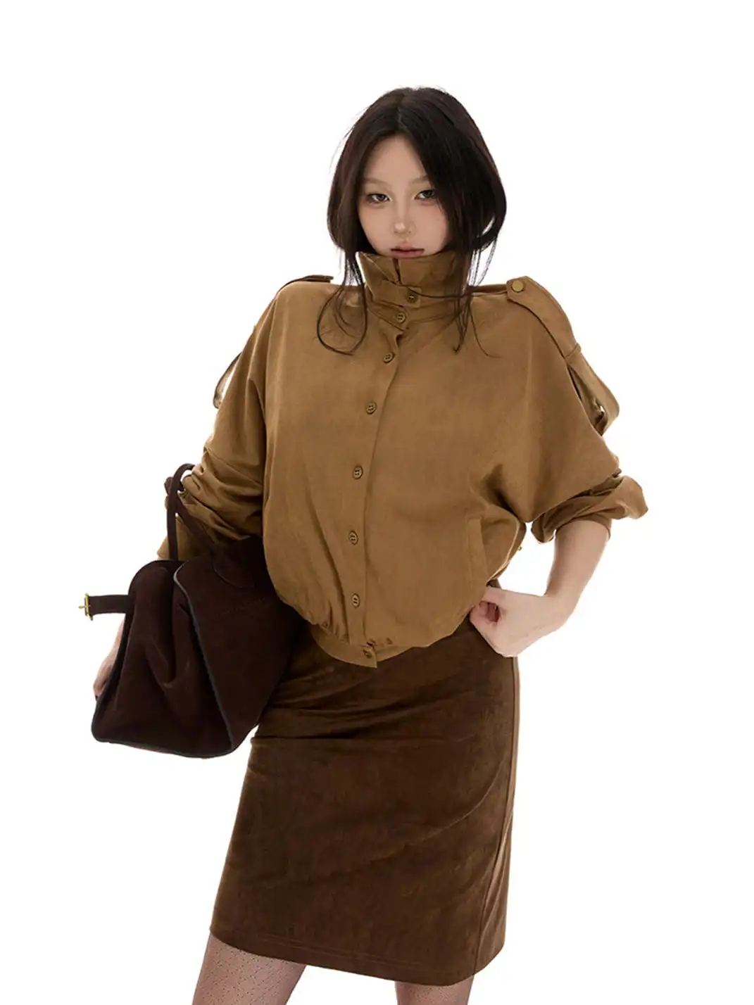 itsdinn | Low-Waisted One-Piece Suede Midi Skirt