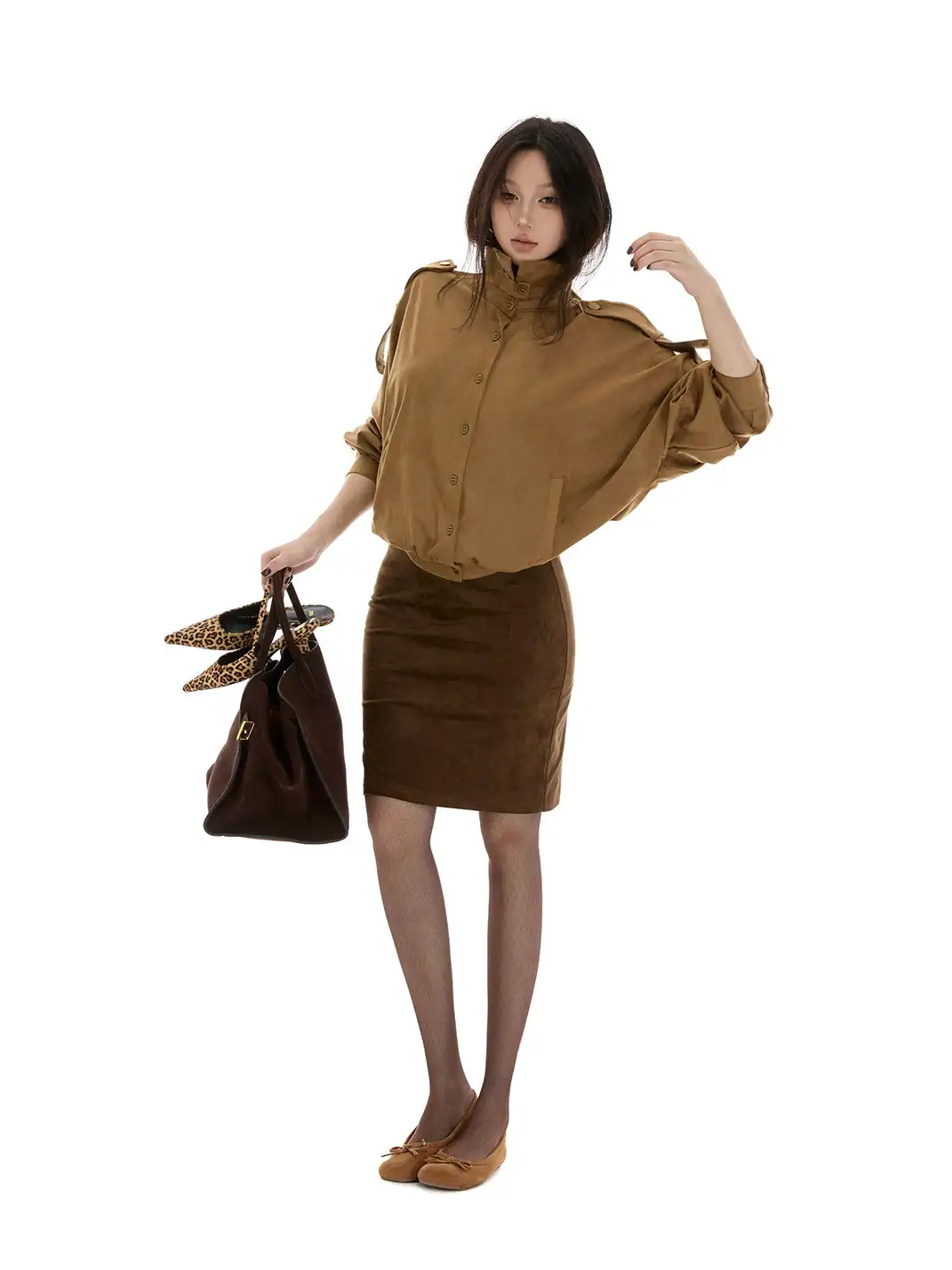 itsdinn | Low-Waisted One-Piece Suede Midi Skirt