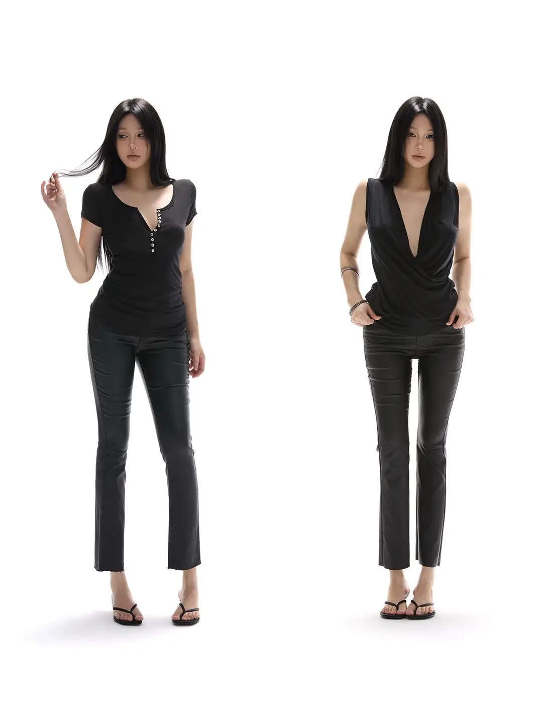 itsdinn | Mid-Rise Coated Leather Pants