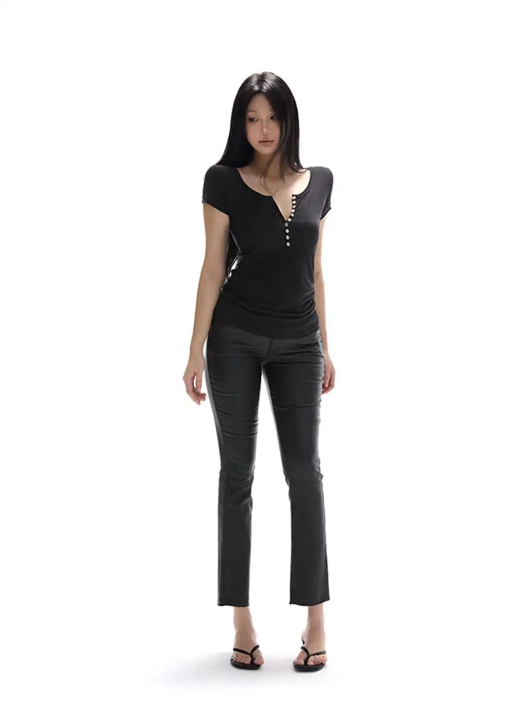 itsdinn | Mid-Rise Coated Leather Pants