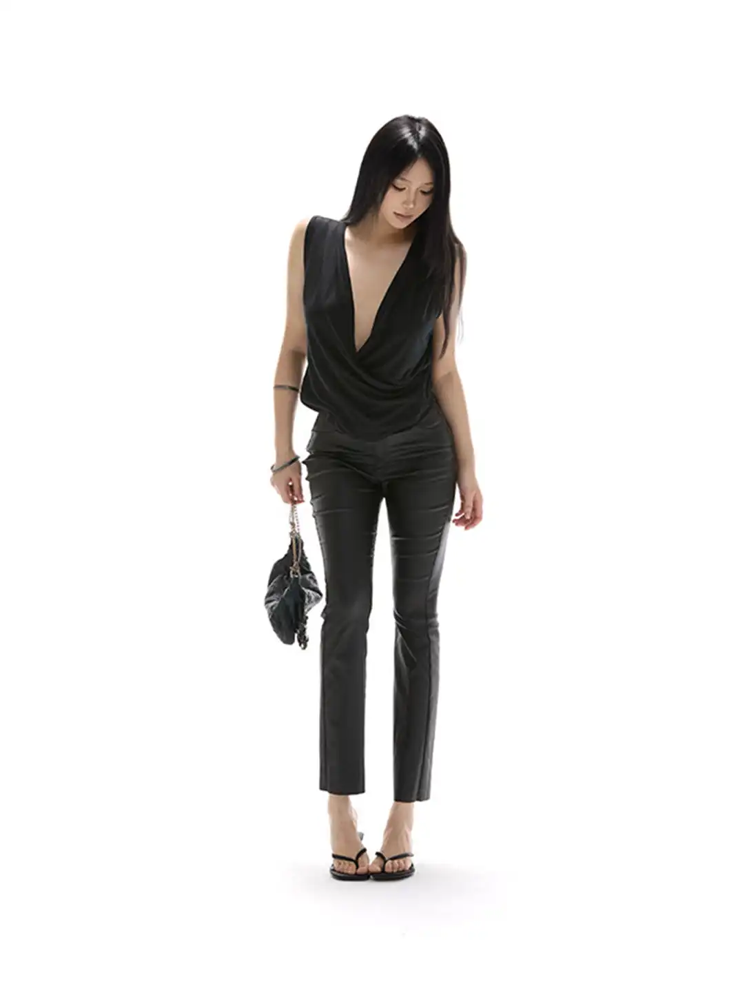 itsdinn | Mid-Rise Coated Leather Pants